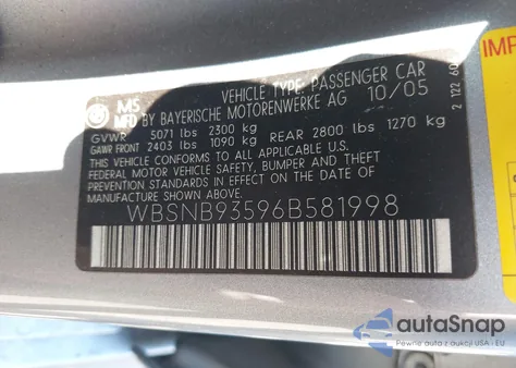 2006 BMW M5 из США, поврежденный, VIN WBSNB93596B581998